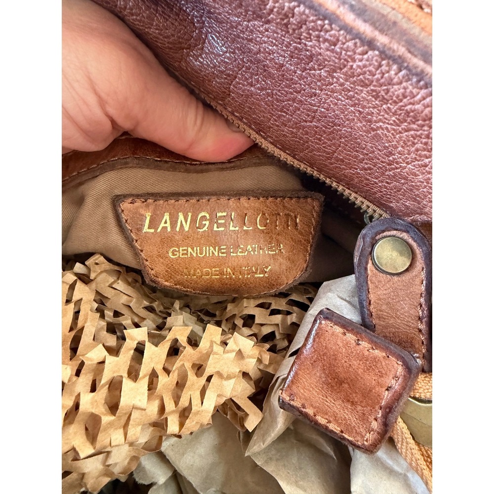 LANGELLOTTI basket weave tote tobacco brown Handbag purse made in Italy - Picture 7 of 12